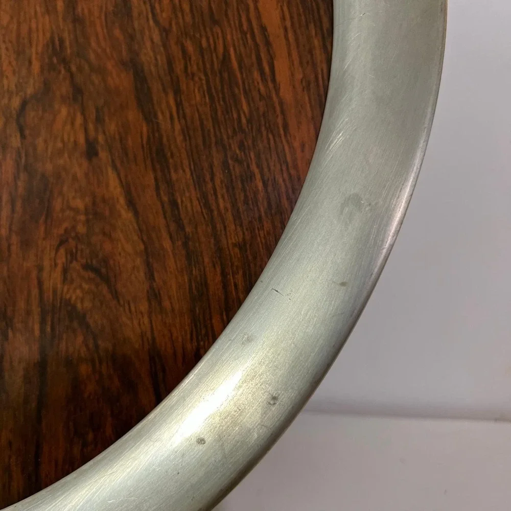 Vintage Kirk Stieff Pewter Wood Grain‎ Tray 14 in formica laminate cocktail MCM